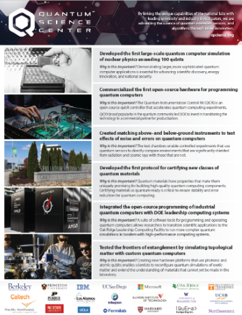 Flyer featuring highlights for the Quantum Science Center